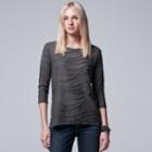 Women's Simply Vera Vera Wang Windy Jacquard Crewneck Tee, Size: Large, Dark Grey