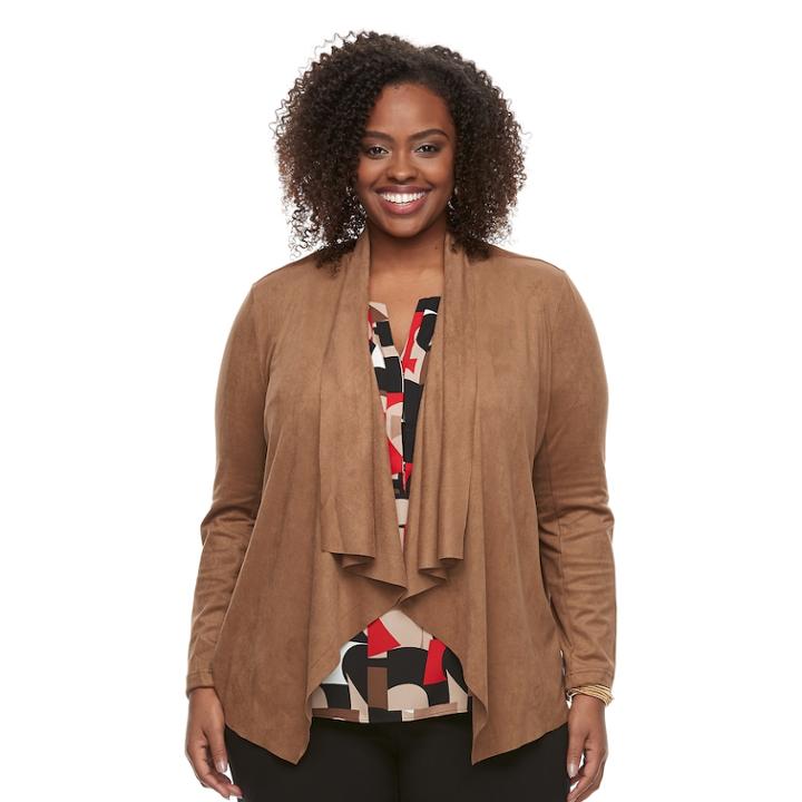 Plus Size Dana Buchman Open Front Faux-suede Jacket, Women's, Size: 1xl, Med Brown