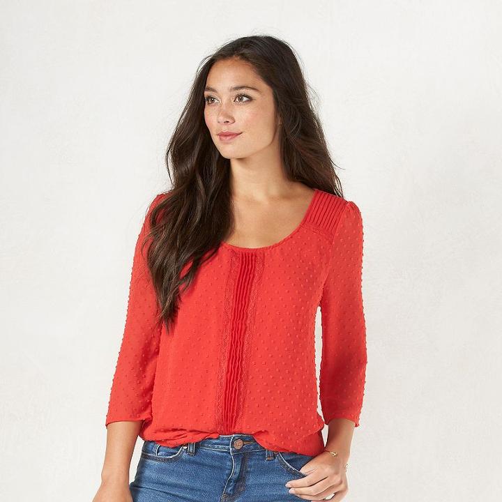 Women's Lc Lauren Conrad Swiss Dot Top, Size: Xxl, Med Red