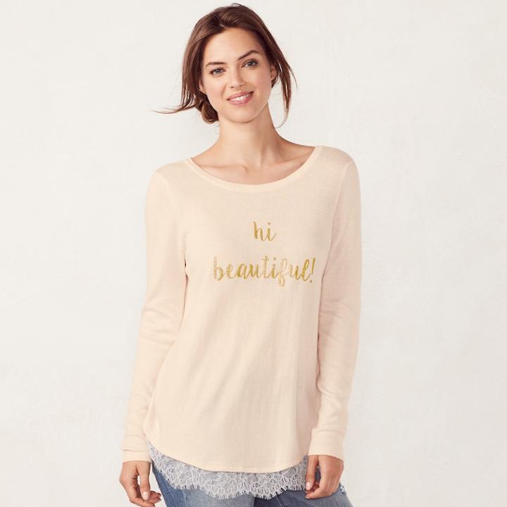 Women's Lc Lauren Conrad Lace Trim Top, Size: Xs, Light Pink