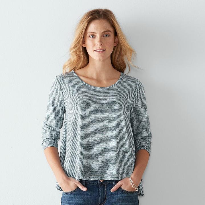 Women's Sonoma Goods For Life&trade; Lace-up Striped Top, Size: Medium, Dark Grey