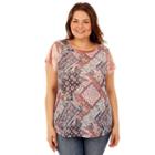 Juniors' Plus Size Wallflower Print Velour Sleeve Tee, Teens, Size: 2xl, Pink Ovrfl