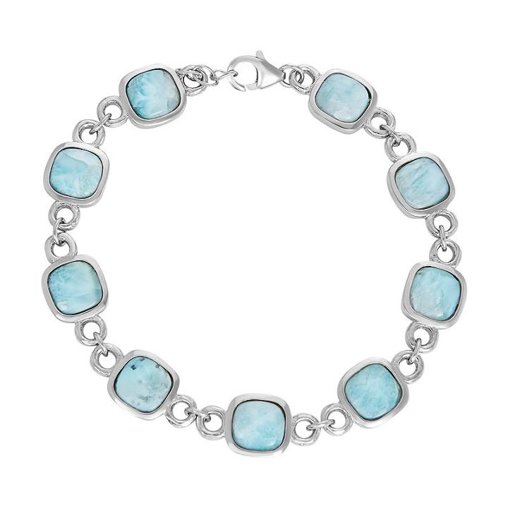 Larimar Sterling Silver Halo Station Bracelet, Women's, Size: 7.5, Blue