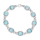 Larimar Sterling Silver Halo Station Bracelet, Women's, Size: 7.5, Blue