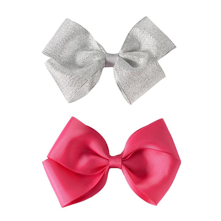 Girls 4-16 2-pk. Metallic Hair Bows, Med Pink