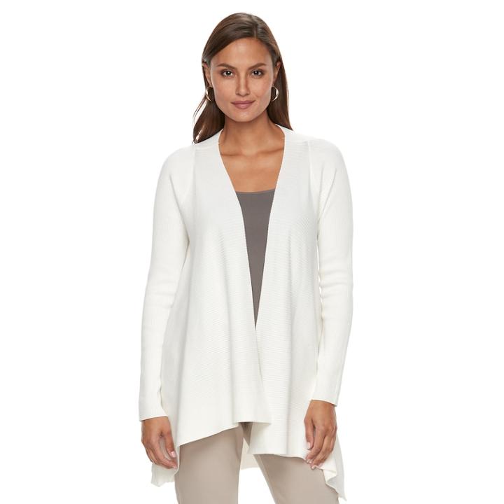 Women's Dana Buchman Open-front Ribbed Cardigan, Size: Medium, Natural