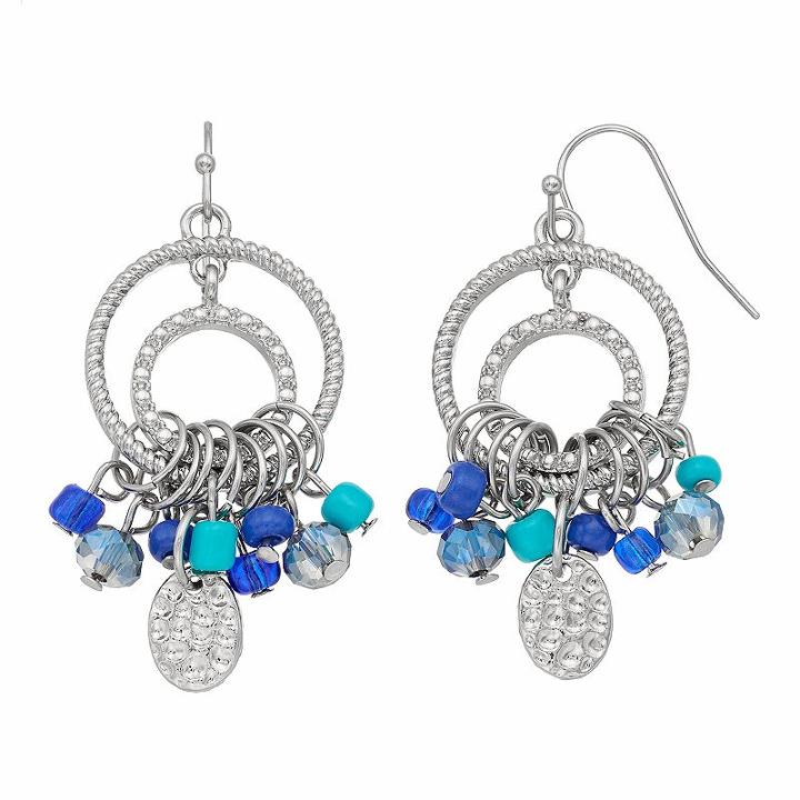 Shaky Bead Nickel Free Circle Drop Earrings, Women's, Blue