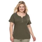 Plus Size Croft & Barrow Solid Henley Tee, Women's, Size: 2xl, Green