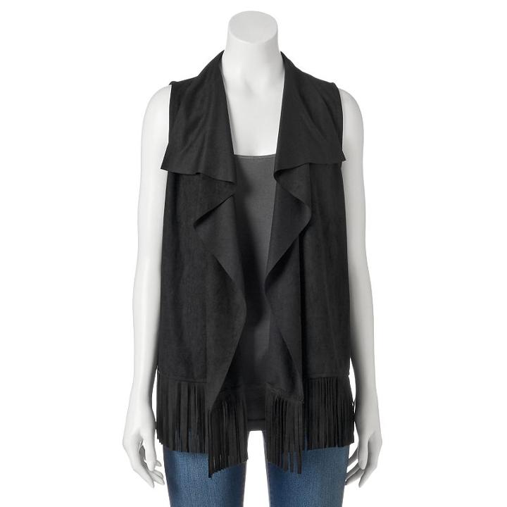 Apt. 9&reg; Solid Fringe Vest, Women's, Oxford