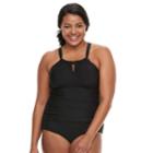 Plus Size Beach Scene Tummy Slimmer High-neck One-piece Swimsuit, Women's, Size: 16 W, Black