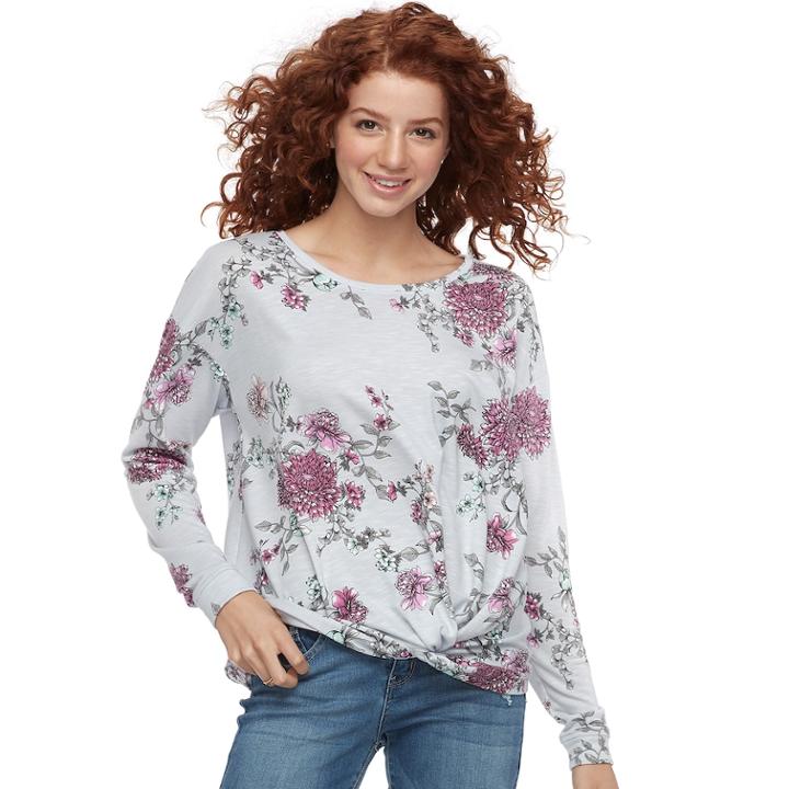 Juniors' Candie's&reg; Twist-front Sweatshirt, Teens, Size: Medium, Grey (charcoal)