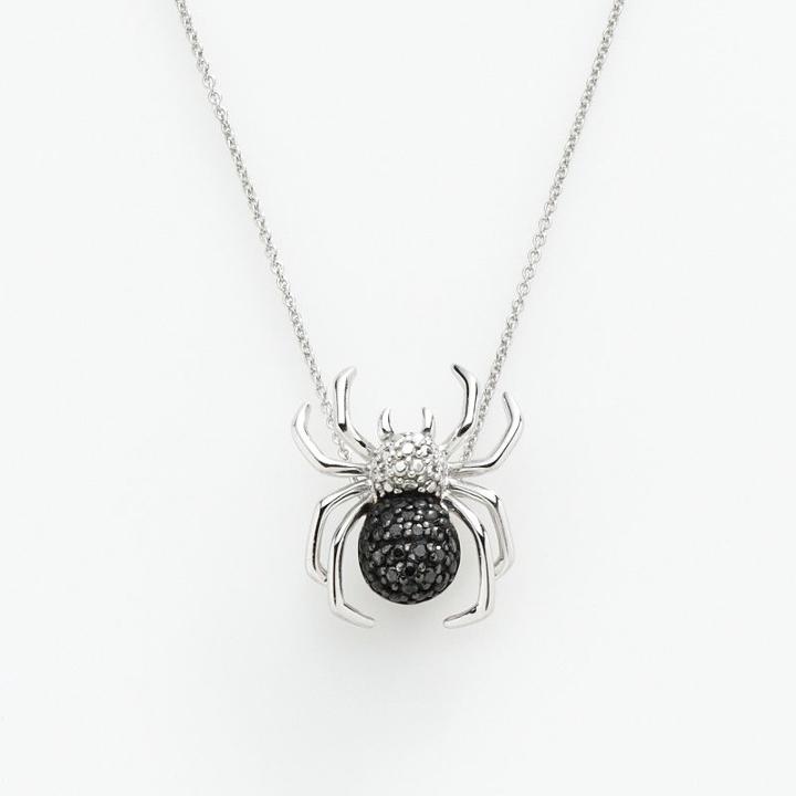 Sterling Silver 1/10-ct. T.w. Black And White Diamond Spider Pendant, Women's