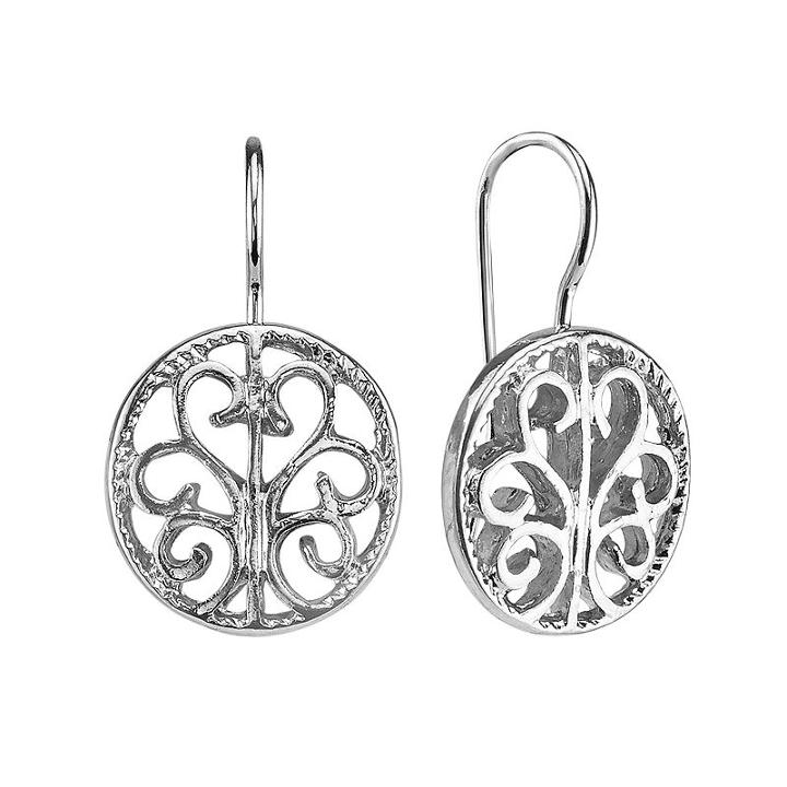 1928 Filigree Circle Drop Earrings, Teens, Silver