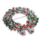 Silver Tone Simulated Crystal Christmas Wreath Pin, Women's, Multicolor