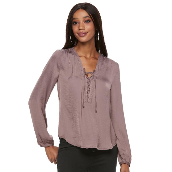 Women's Jennifer Lopez Embellished Lace-up Blouse, Size: Xs, Drk Purple