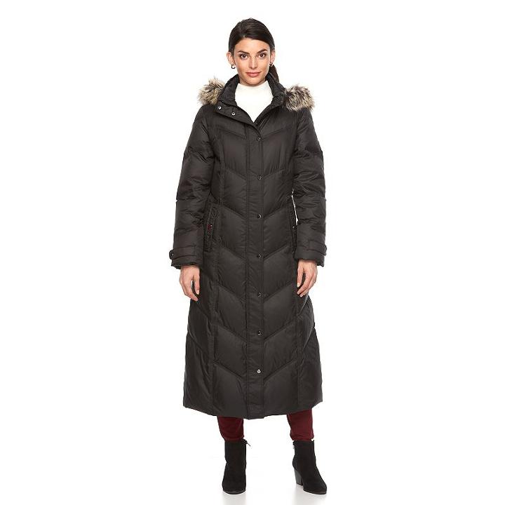 Women's Towne By London Fog Blake Hooded Puffer Jacket, Size: Large, Black