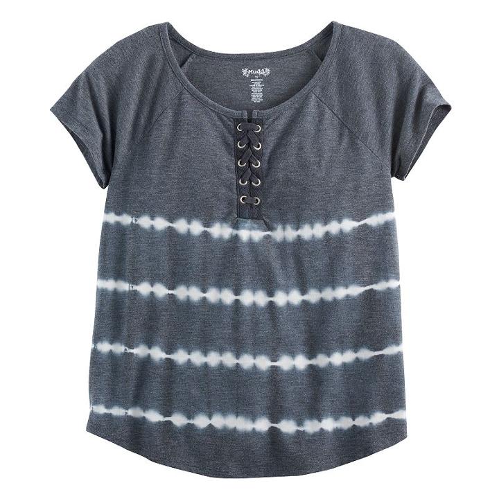 Girls 7-16 & Plus Size Mudd&reg; Lace-up Raglan Tie-dye Tee, Girl's, Size: 16, Black