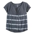 Girls 7-16 & Plus Size Mudd&reg; Lace-up Raglan Tie-dye Tee, Girl's, Size: 16, Black