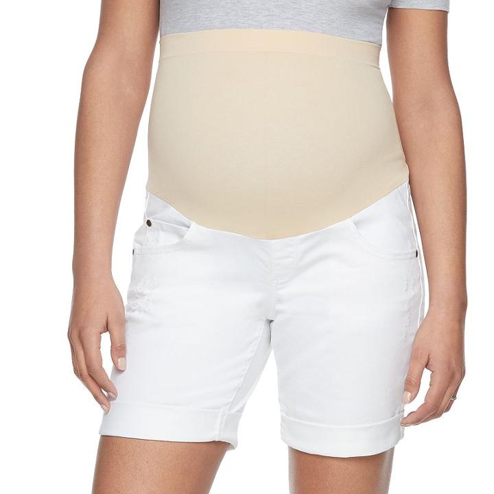 Maternity A:glow Belly Panel Bermuda Jean Shorts, Women's, Size: 12-mat, White