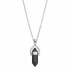 Healing Stone Silver Plated Vertical Black Agate Crystal Pendant Necklace, Women's, Size: 18