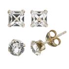 Gold 'n' Ice 10k Gold Crystal Stud Earring Set - Made With Swarovski Crystals, Women's, White