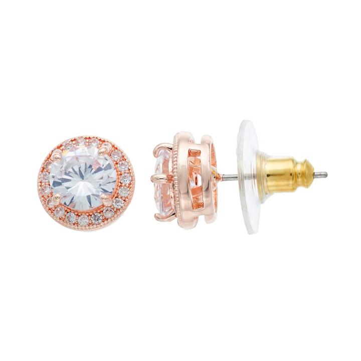 Napier Cubic Zirconia Nickel Free Halo Stud Earrings, Women's, Pink