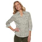 Petite Croft & Barrow&reg; Knit-to-fit Roll-tab Shirt, Women's, Size: M Petite, Green