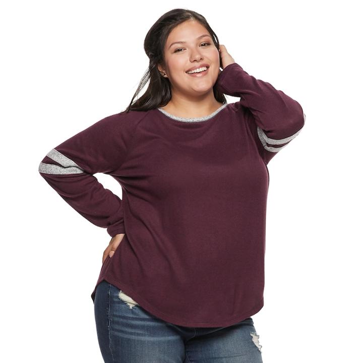 Juniors' Plus Size So&reg; Varsity Striped Tee, Teens, Size: 3xl, Drk Purple