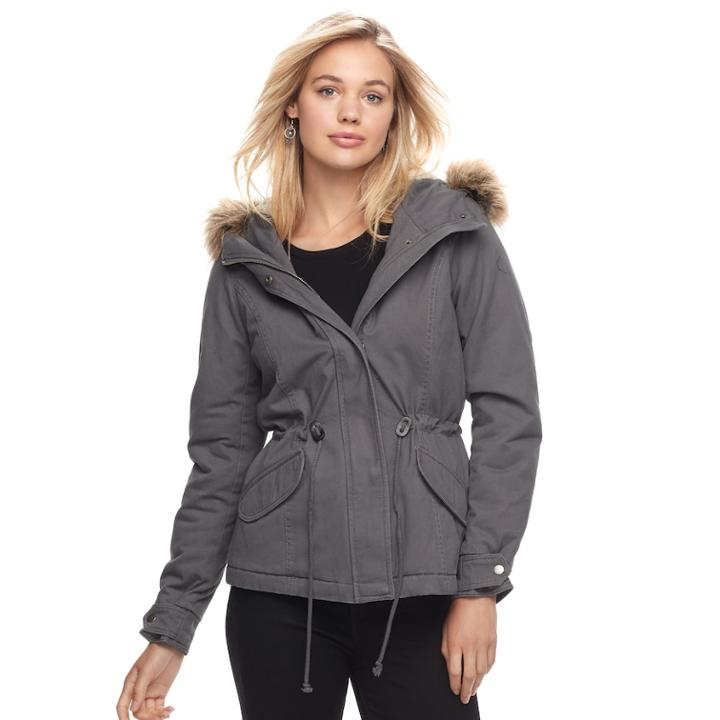 Juniors' Sebby Faux-fur Hood Anorak Jacket, Teens, Size: Xs, Grey