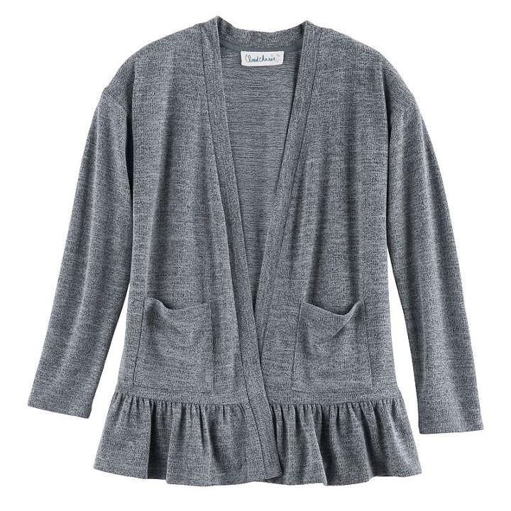 Girls 7-16 & Plus Size Cloud Chaser Open Front Ruffle Cardigan, Size: Xl, Blue (navy)