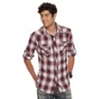 Men's Rock & Republic Roll-sleeve Plaid Flannel Button-down Shirt, Size: Small, Dark Red