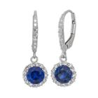 Lab-created Blue And White Sapphire Sterling Silver Halo Drop Earrings, Women's
