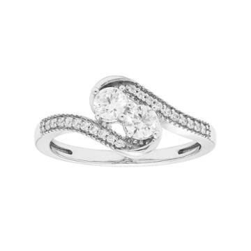 10k White Gold 1/2 Carat T.w. Diamond 2-stone Ring, Women's, Size: 8