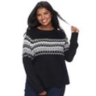 Junior's Plus Size So&reg; Fair Isle Mockneck Sweater, Teens, Size: 1xl, Dark Grey