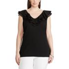 Plus Size Chaps Ruffled V-neck Top, Women's, Size: 3xl, Black