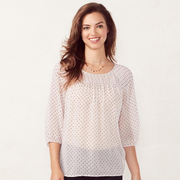 Women's Lc Lauren Conrad Printed Chiffon Peasant Top, Size: Medium, Red