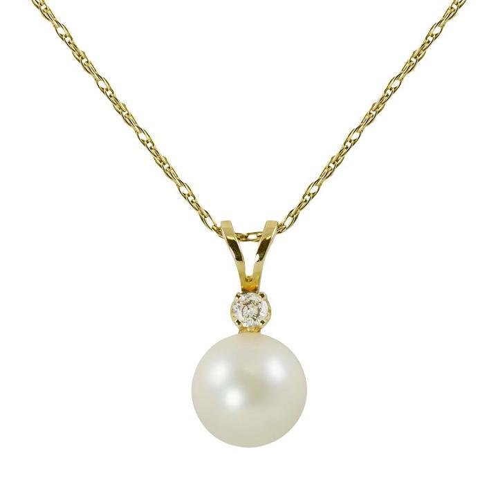 14k Gold Akoya Cultured Pearl And Diamond Accent Pendant, Women's, Size: 18, White