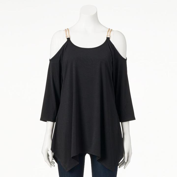 Women's Double Click Chain Cold-shoulder Top, Size: Medium, Black