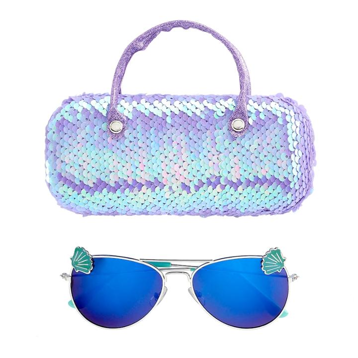 Girls 4-16 Aviator Sunglasses & Flip Sequin Case Set, Purple