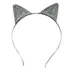 Adult Rhinestone Cat Ears Costume Headband, Silver