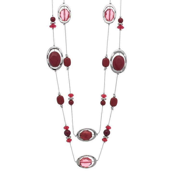 Long Maroon Beaded Double Strand Station Necklace, Women's, Dark Red