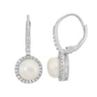 Sterling Silver Freshwater Cultured Pearl & Cubic Zirconia Halo Drop Earrings, Women's, White