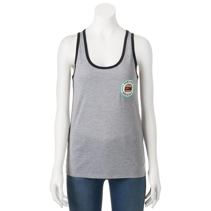 Juniors' The Print Shop Cheeseburger Buns Out Graphic Tank, Girl's, Size: Small, Dark Grey