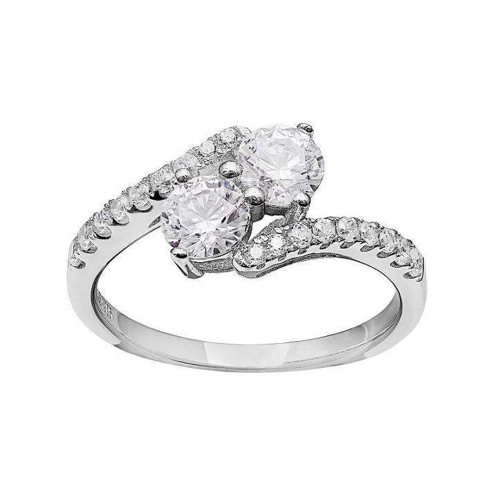 Intertwined Sterling Silver Cubic Zirconia 2-stone Ring, Women's, Size: 7, White