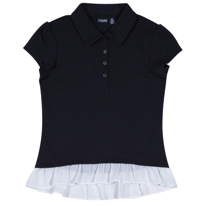 Girls 4-16 Chaps School Uniform Ruffled Polo, Size: 16, Blue (navy)