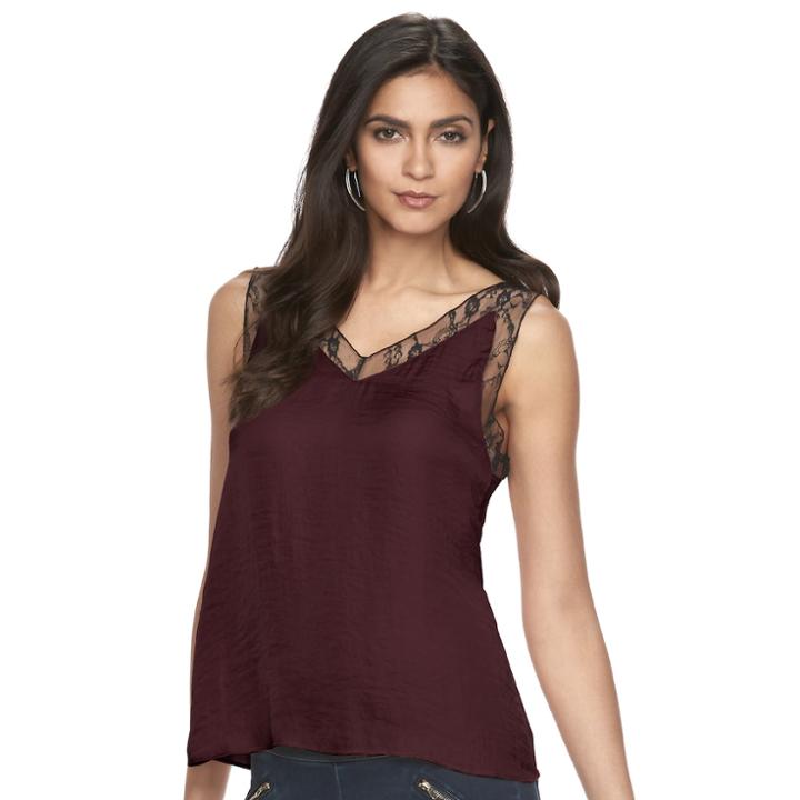 Women's Jennifer Lopez Satin Lace-trim Tank, Size: Small, Dark Red