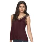 Women's Jennifer Lopez Satin Lace-trim Tank, Size: Small, Dark Red