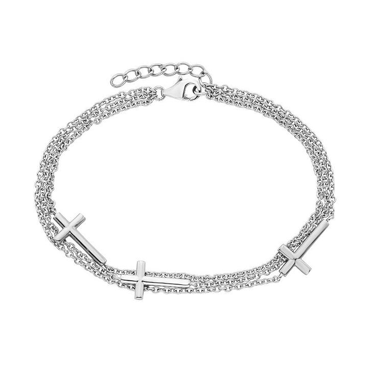 Sterling Silver Multistrand Sideways Cross Bracelet, Women's, Size: 7.5, White