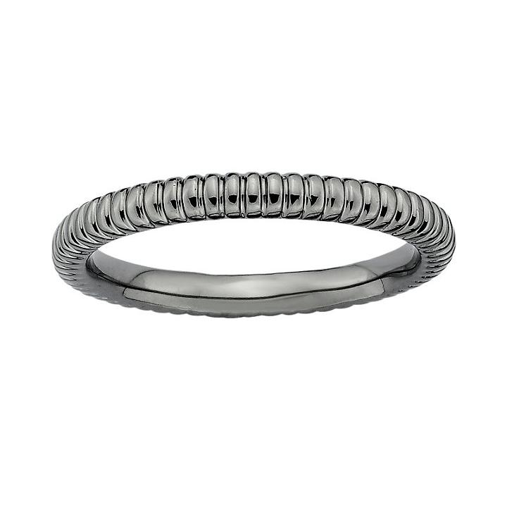 Stacks And Stones Ruthenium-plated Sterling Silver Textured Stack Ring, Women's, Size: 9, Black