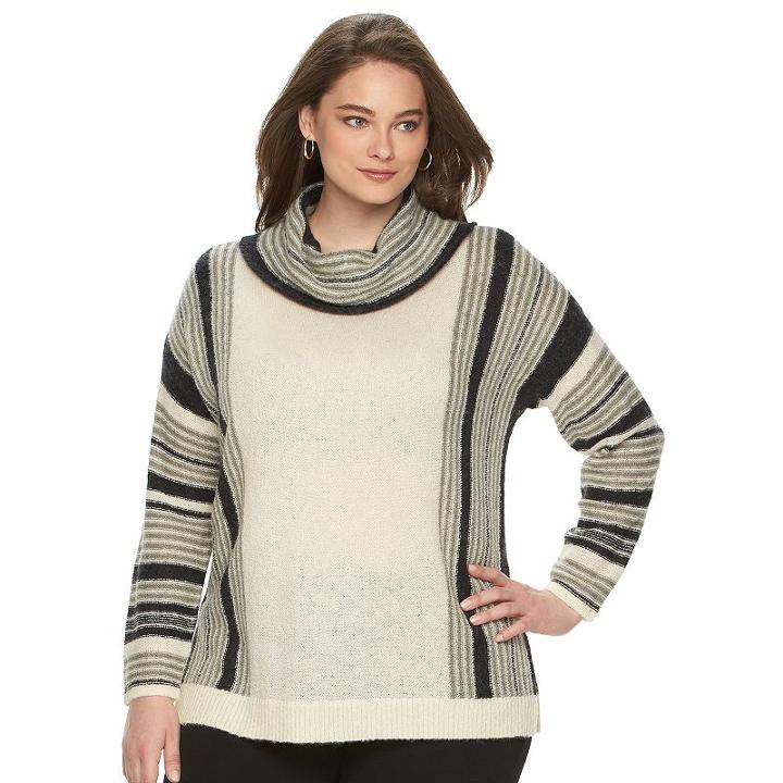 Plus Size Chaps Striped Cowlneck Sweater, Women's, Size: 3xl, White Oth